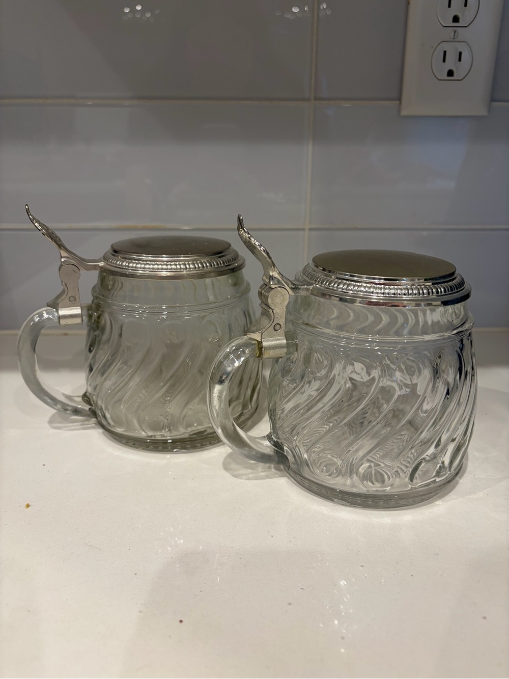 Set of 2 Vintage Original BMF Bierseidel Glass Beer Stein Pewter Lid Germany 5"